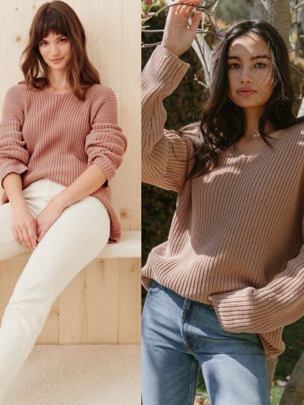 Jenni Kayne Sweater Fisherman Organic Cotton Blend in Shaker Tan Pink